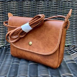 Soft Brown Faux Leather Crossbody Bag Purse NEW
